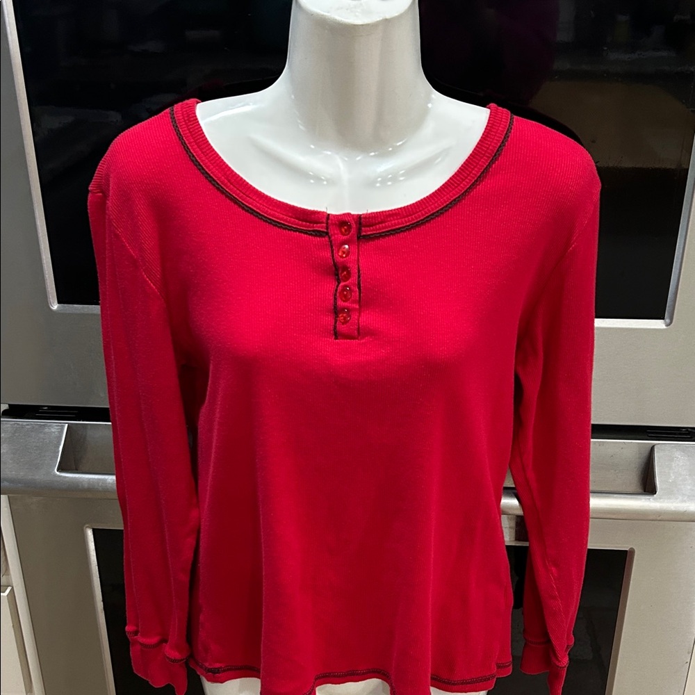 Elegant Red Button-Front Long Sleeve Top